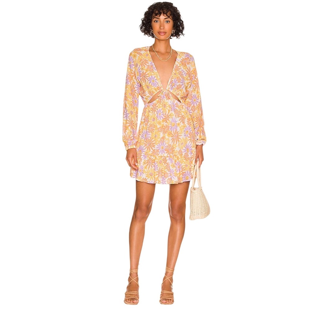 Revolve L*Space Size L Daisy Print Mini Dress Retro Flower Power Orange Purple
